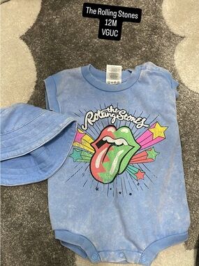 The Rolling Stones Light Blue Baby Bodysuit with Graphic Tongue